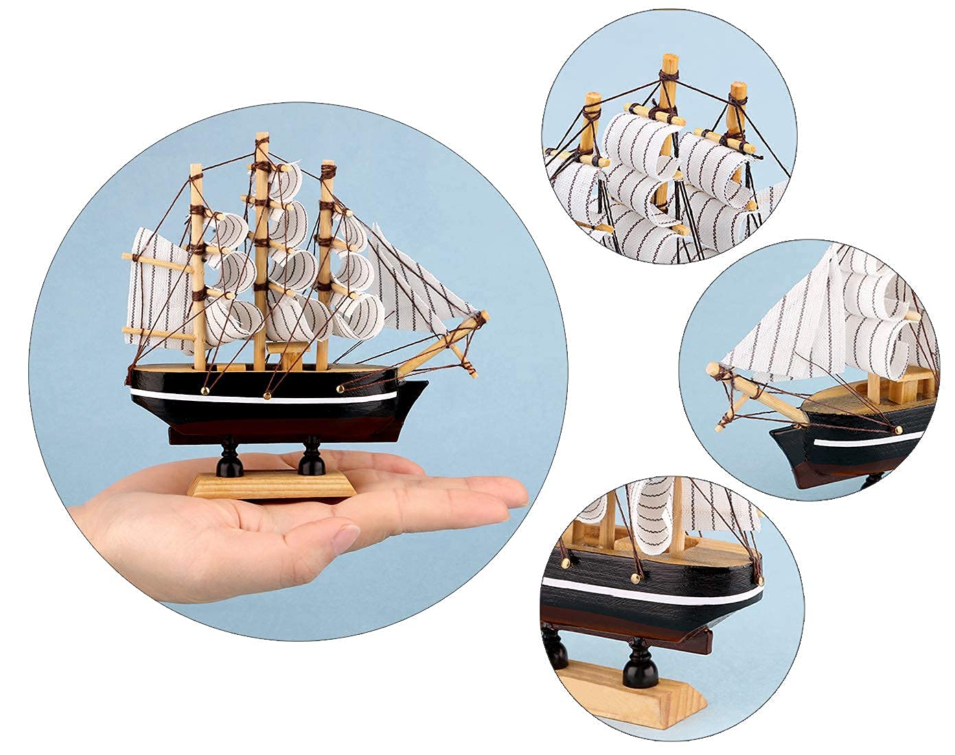 Dedoot Sailing Ship Model Decor, Pack of 6 Wooden Miniature